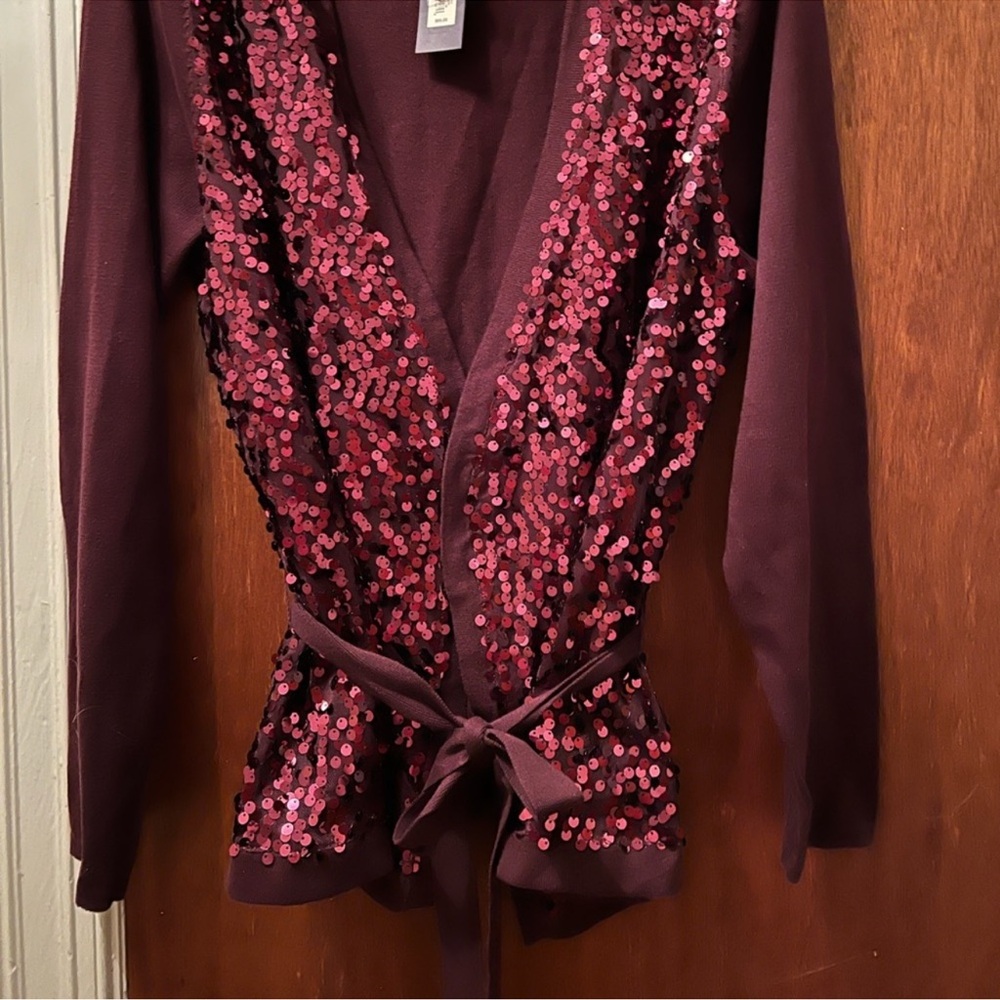 Apt. 9 burgundy sequined cardigan XL